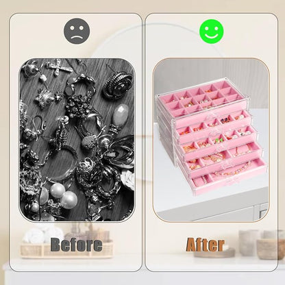 5 Drawers Clear Jewelry Box for Women and Girls, Acrylic Earring Holder - Image 6