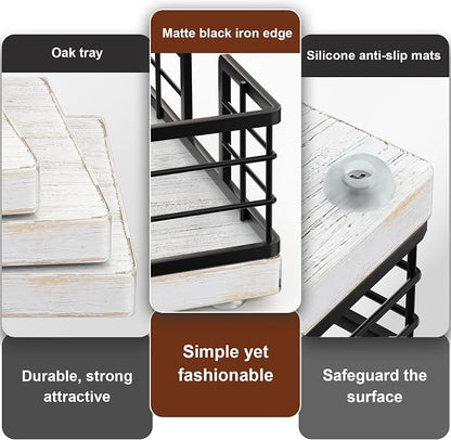Wican Guest Towel Holder Tray for Bathroom, Oak and Iron Napkins Holder for - Image 4