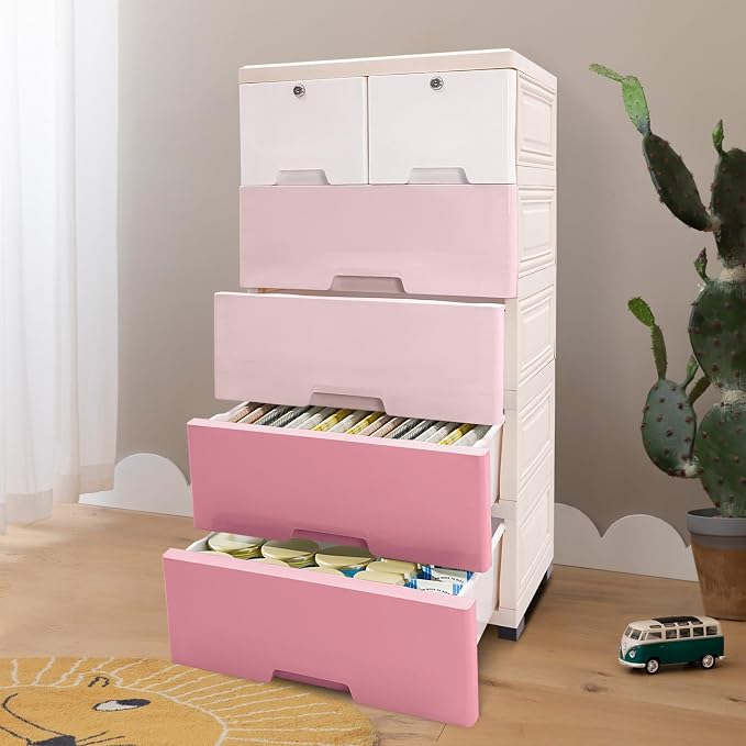 6-Drawer Plastic Dresser Organizer Lockable Storage Cabinet | Hold up to 66.13 - Image 4