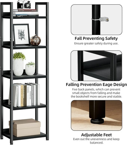 NUMENN Narrow Bookshelf, 5 Tier Bookshelves, Home Office Bookcase Shelf Storage - Image 5