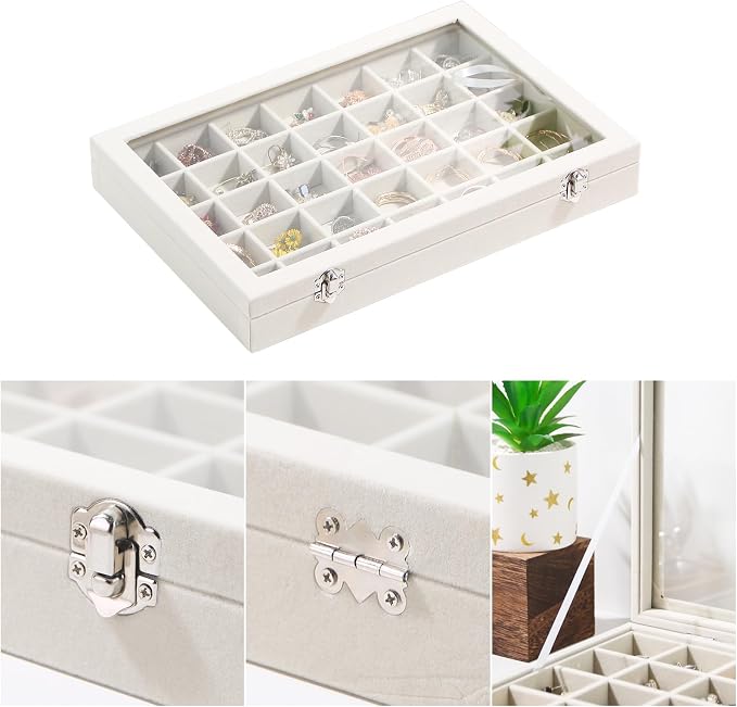 Coward Ring Earring Jewelry Organizer Box, 35 Grids Dustproof Display Holder - Image 3