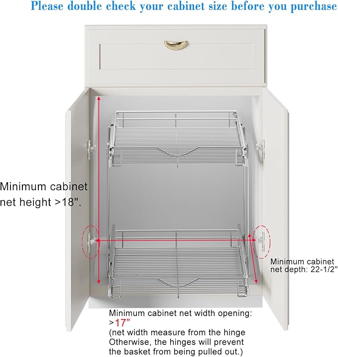 DINDON 2 Tier Pull Out Cabinet Organizer, Double Tier Wire Basket Slide Out - Image 4