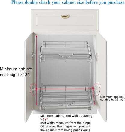DINDON 2 Tier Pull Out Cabinet Organizer, Double Tier Wire Basket Slide Out - Image 4