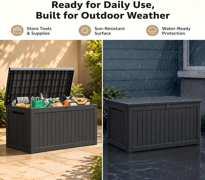 155 Gallon Outdoor Deck Storage Box, Large Waterproof Resin Patio Storage Box - Image 4