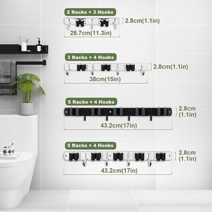 3 Racks and 4 Hooks Broom and Mop Holder Wall Mounted Garage Organizer Storage - Image 8