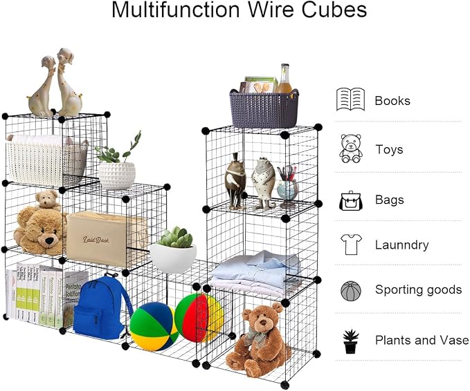 Tangkula Metal Wire Cube Storage, 12-Cube Stackable Free Standing Cubby Storage - Image 5