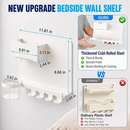 Floating Bedside Wall Shelf, Metal Bedside Wall Organizer - Image 2