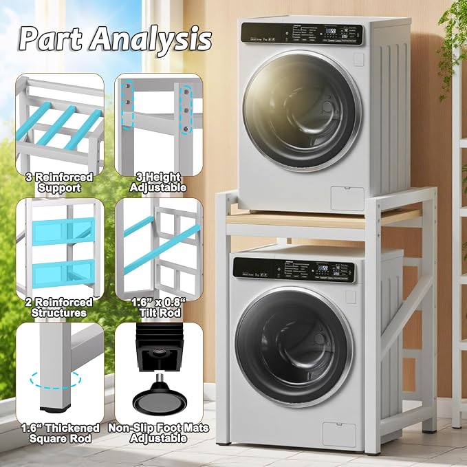 Over The Washer and Dryer Storage Shelf, Widen & 3 Height Adjustable Stacking - Image 4