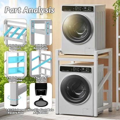 Over The Washer and Dryer Storage Shelf, Widen & 3 Height Adjustable Stacking - Image 4