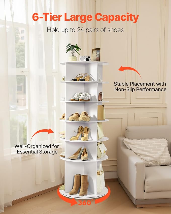 VEVOR 6 Tiers Rotating Shoe Rack Tower, 360° Spinning Shoe Rack, Revolving - Image 5