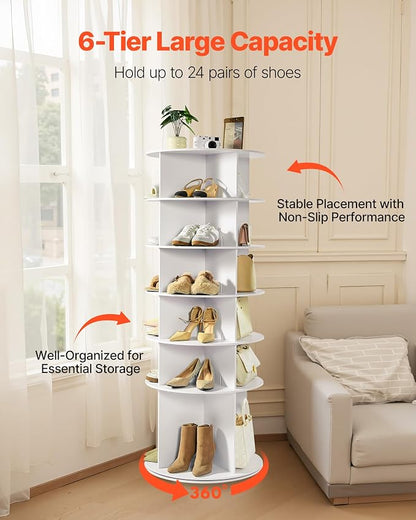 VEVOR 6 Tiers Rotating Shoe Rack Tower, 360° Spinning Shoe Rack, Revolving - Image 5