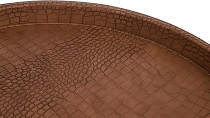 HofferRuffer Round Serving Tray 20'', Elegant Faux Leather Circle Ottoman Table - Image 7