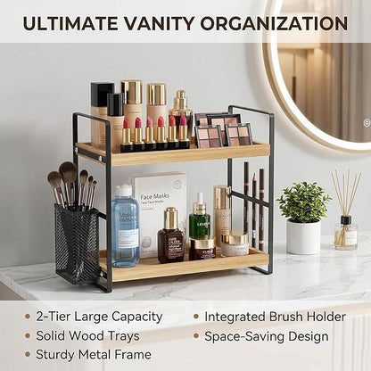 2-Tier Wood Bathroom Counter Organizer - Image 3