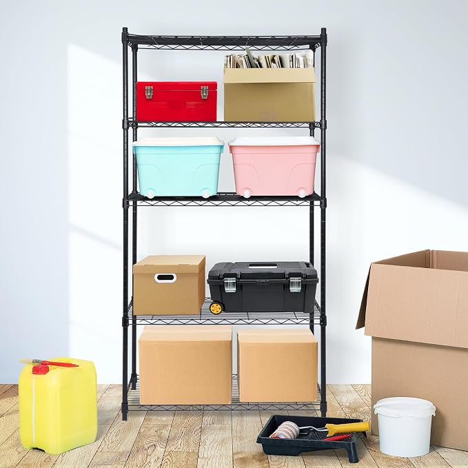 SUPER DEAL Black 5-Shelf Heavy Duty Storage Wire Shelving Unit - Image 8