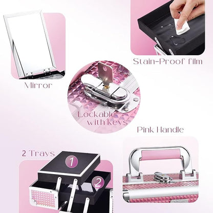 Joligrace Makeup Train Case Makeup Case Organizer Portable Cosmetic Box Storage - Image 4