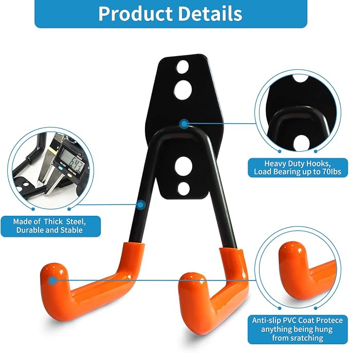 GeeWatom 2 Pack Garage Storage Utility Hooks，Garage Garden Tool Organizer，Steel - Image 3