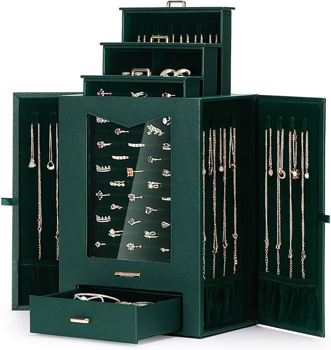 Homde Jewelry Organizer with Transparent Window Necklace Hooks Gift by Homde