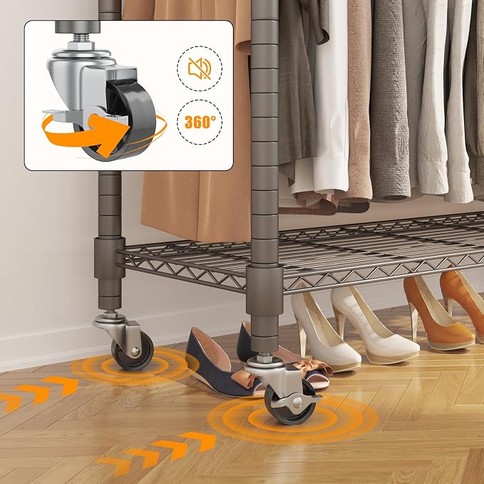 BATHWA Heavy Duty Garment Rack on Wheels, Rolling Clothes Racks - Image 5