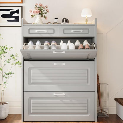 Shoe Cabinet with 3 Large Flip Drawers and 2 Storage Drawers, Narrow Shoe by HZANHYProfessionalbrand