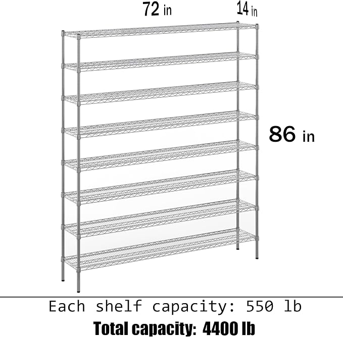 14" Deep x 72" Wide x 86" Height Wire Shelving Kit | 8-Tier | NSF Commercial - Image 3