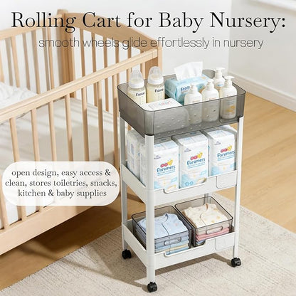 3 Tier Rolling Cart with Wheels 4.7'' Deep Baskets Bathroom Storage Shelf Heavy - Image 7