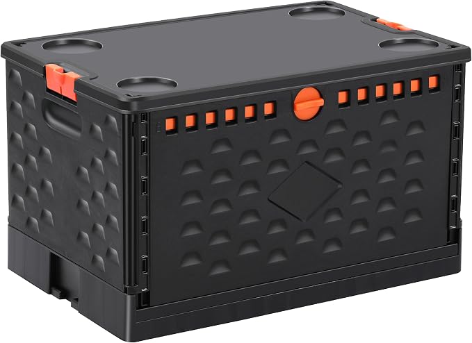Collapsible Storage Bin with Lid Heavy Duty 16 Gallon Stackable Milk Crate | by KUKTDUD