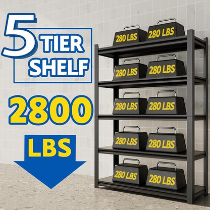 72''H Garage Shelving Heavy Duty, 2800LBS Storage Shelves, 5-Tier Adjustable - Image 4