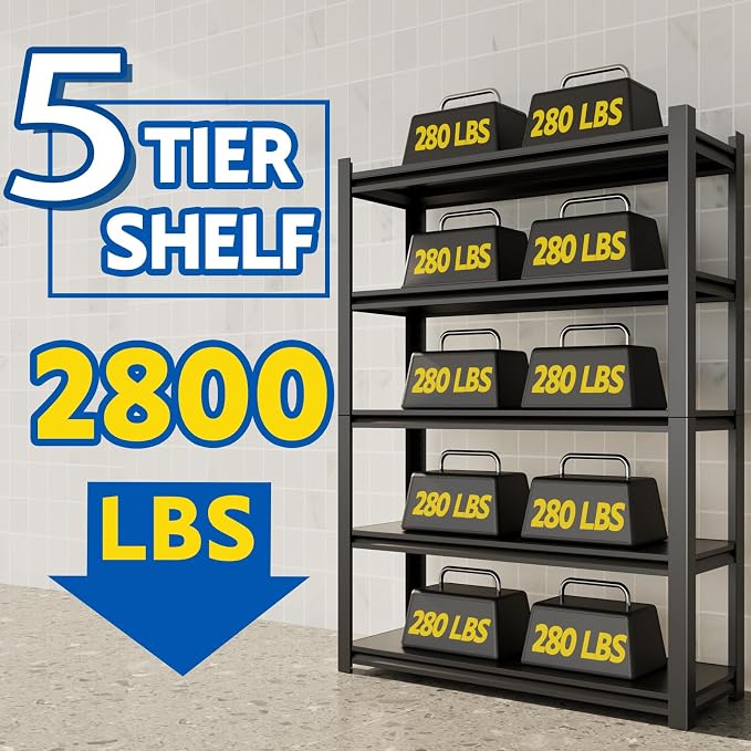 72''H Garage Shelving Heavy Duty, 2500LBS Storage Shelves, 5-Tier Adjustable - Image 4