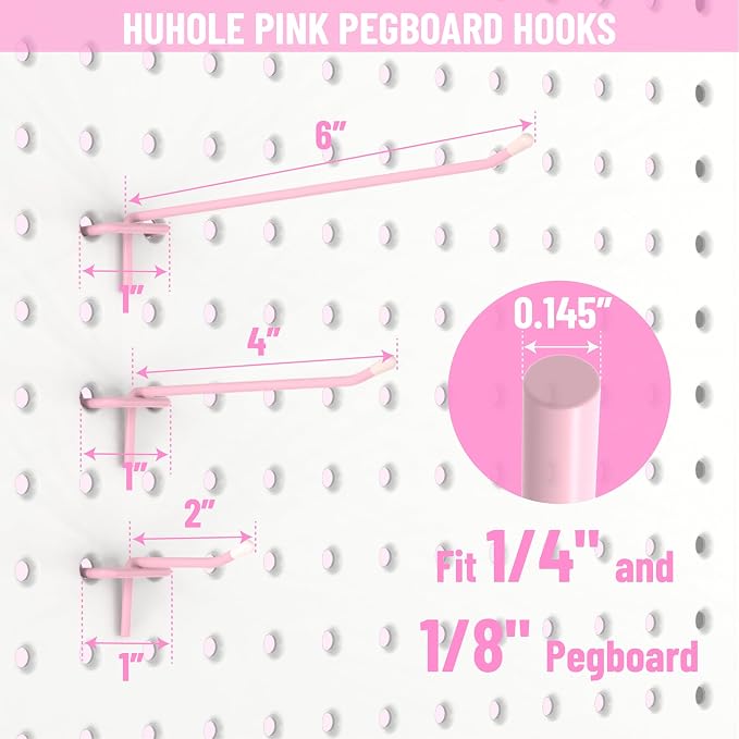 HUHOLE Pegboard Hooks 6 Inch 50PC, Fit 1/4" or 1/8" Pegboard, Ideal Peg Board - Image 2
