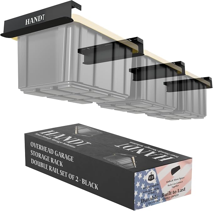 HANDT Overhead Garage Storage Rack, Connectable Heavy Duty Metal Ceiling Rails by HANDT
