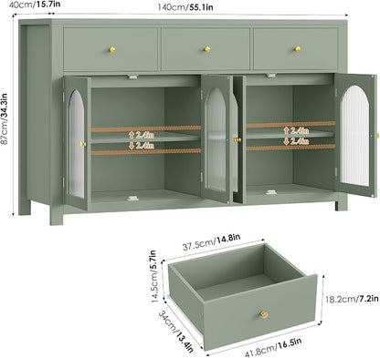 FINETONES Buffet Cabinet with Storage, 55.1" Large Sideboard Buffet, Farmhouse - Image 3