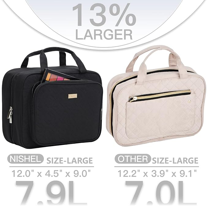 NISHEL Travel Toiletry Bag for Women, Makeup Essentials Organizer, Hanging Case - Image 2
