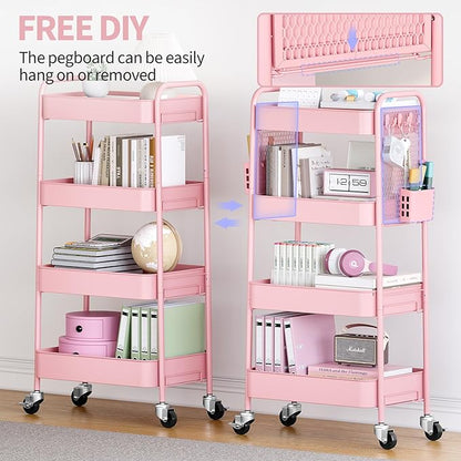 TOOLF 4 Tier Rolling Cart with Pegboard, Metal Storage Organizer Cart with - Image 6