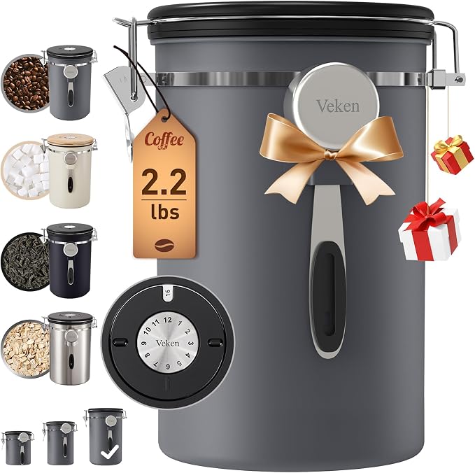 Veken Coffee Canister, 39OZ Large, Airtight Stainless Steel Food Storage by Veken