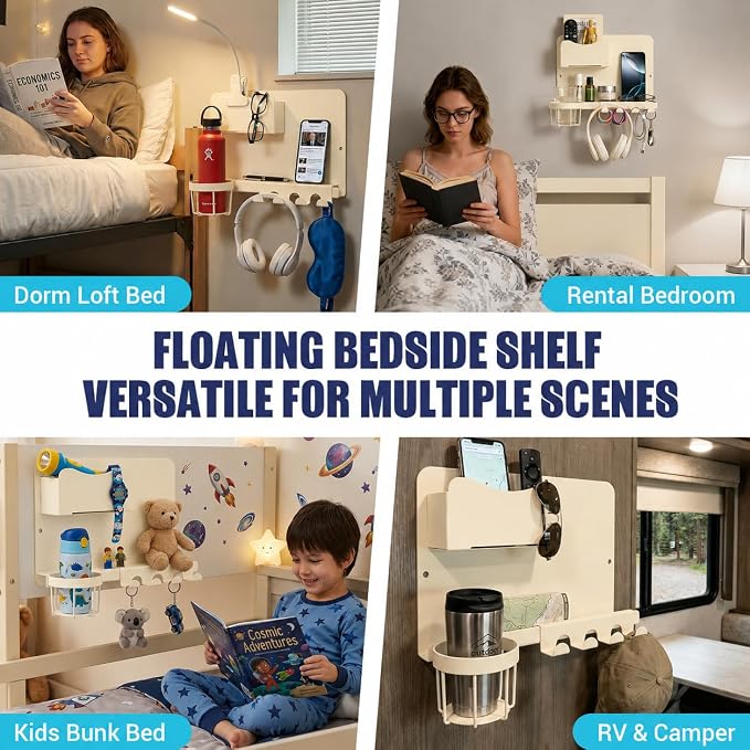 Floating Bedside Wall Shelf, Metal Bedside Wall Organizer - Image 7