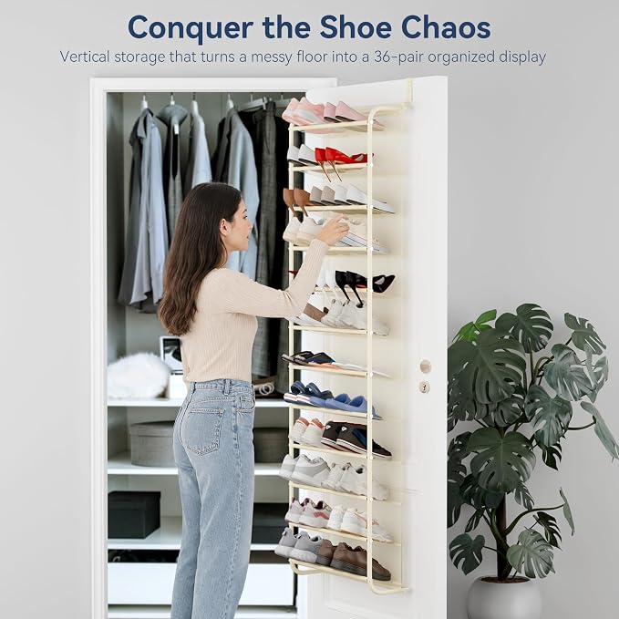 Whitmor 36 Pair Over The Door Shoe Organizer, 12 Tier Hanging Shoe Organizer - Image 3