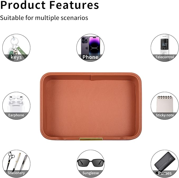 Luxury Leather Valet Tray Desktop Storage Organizer, Bedside Vanity Catchall - Image 6