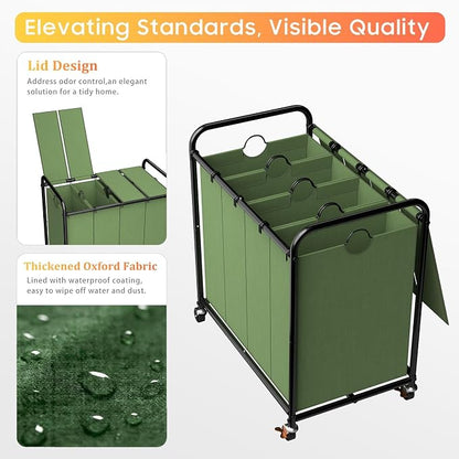 Laundry Sorter 4 Sections 48 Gal, Rolling Laundry Basket - Image 4