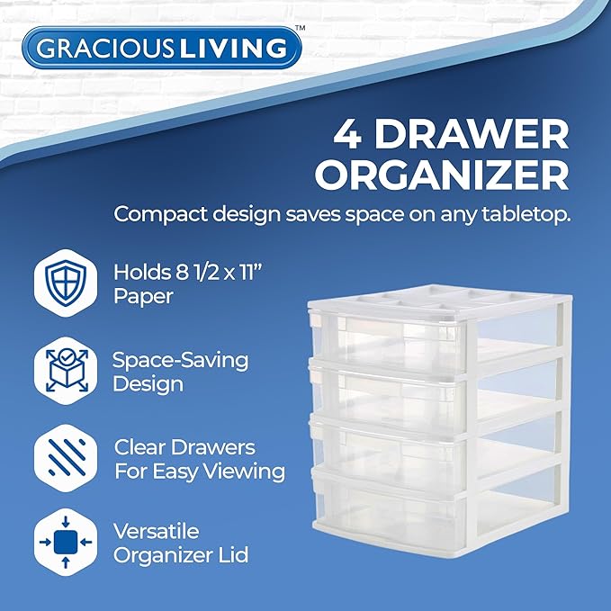 Gracious Living Drawer Organizer, 4-Tier Plastic Storage Desktop Drawers - Image 4