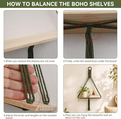 Artilady Macrame Wall Hanging Shelf, Bedroom Storage | 2 Pack Plant Shelf - Image 5