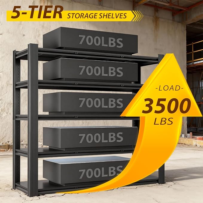 Metal Storage Shelves Unit, 5-Tier Adjustable Heavy Duty Garage Shelving - Image 4
