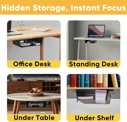 4 Pack Under Desk Hanging Shelf Drawer Organizer, Attachable Plastic Hidden - Image 2