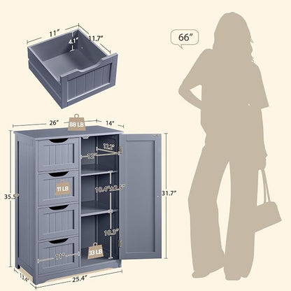 Yaheetech Large Bathroom Storage Cabinet, Freestanding Floor Cabinet - Image 3