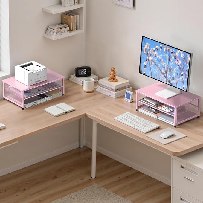 Desk Organizers and Accessories, 2-Tier Metal Computer Monitor Stand Riser - Image 3