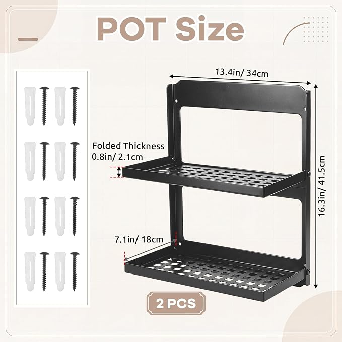 Leinuosen 2 Pack 2-Tier Folding Metal Shelf Wall Mounted Small Fold Down Shelf - Image 2
