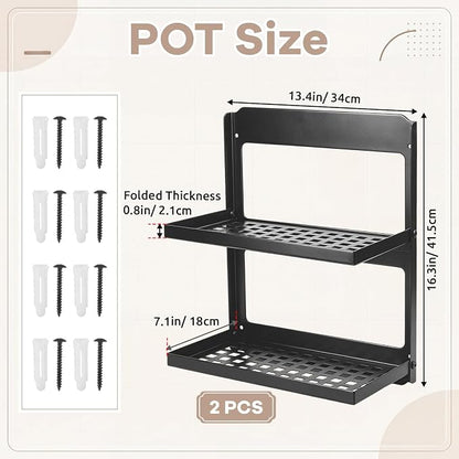 Leinuosen 2 Pack 2-Tier Folding Metal Shelf Wall Mounted Small Fold Down Shelf - Image 2