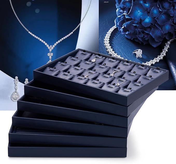 Oirlv Stackable Premium Leather Jewelry Trays 24 Grid Jewelry Organizer - Image 3