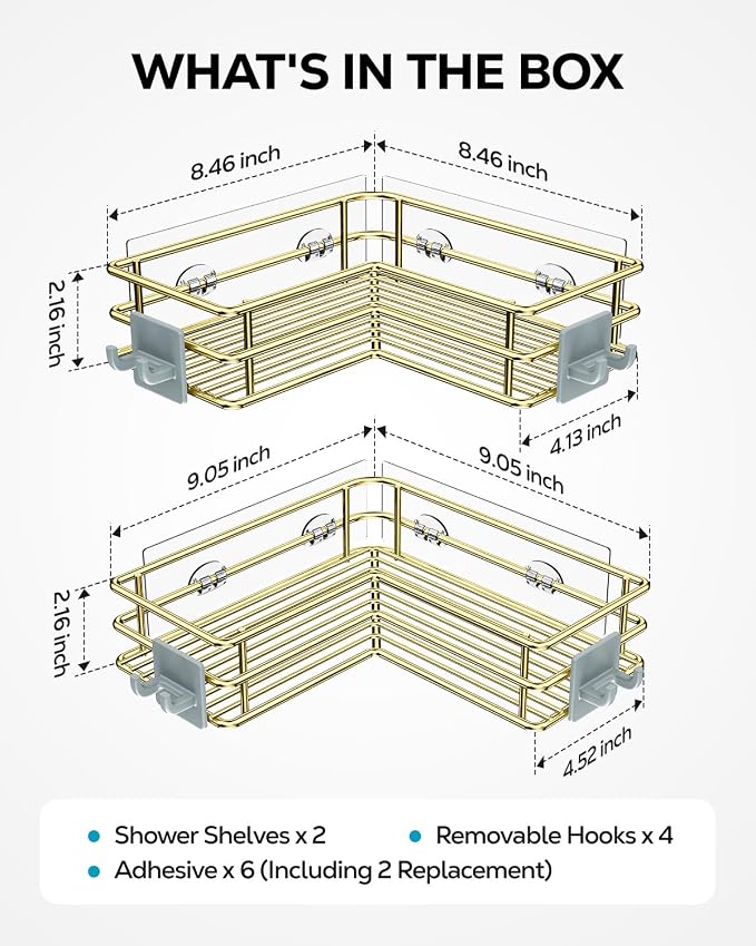 Nieifi Corner Shower Shelves Stainless Steel, Adhesive Shower Caddy Basket Rack - Image 6