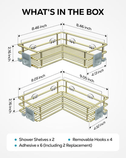 Nieifi Corner Shower Shelves Stainless Steel, Adhesive Shower Caddy Basket Rack - Image 6