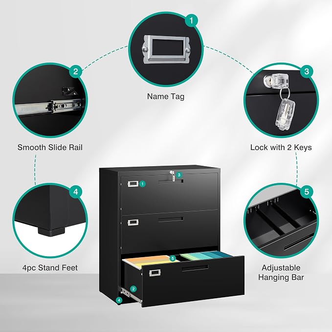 SISESOL 3 Drawer Lateral File Cabinet - Image 5